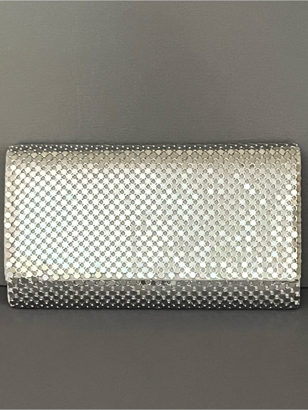 Jessica McClintock Silver Liquid Metal Mesh Roll Clutch